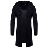 Fashion Mens Hooded Solid Trench Coat Jacket Cardigan Long Sleeve Outwear Blouse